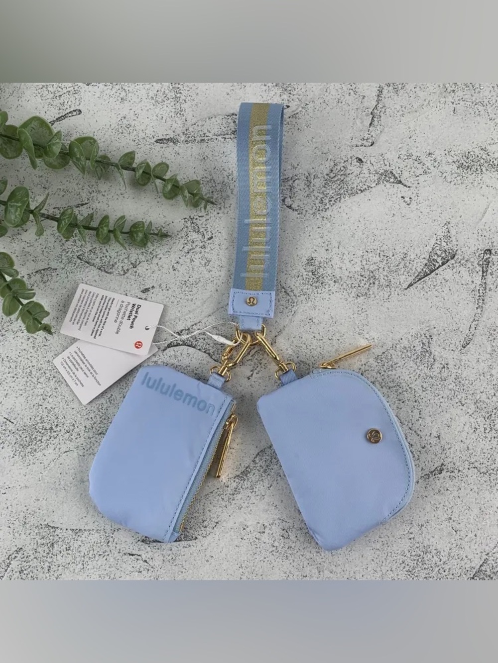 lululemon athletica Light Blue Double Pouch Wristlet with Gold Hardware